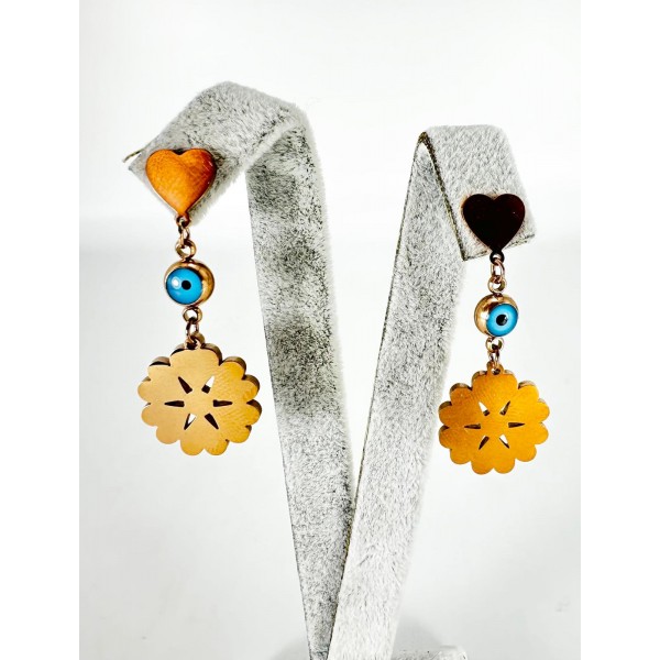 Rose Kalp Ve Nazar Boncuğu Detaylı Küpe